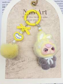1pc New Flocked Ombre Asymmetric Ear Keychain, Fashionable Cute Cartoon Accessory, Bag Charm Keyring - Multicolor - View 11
