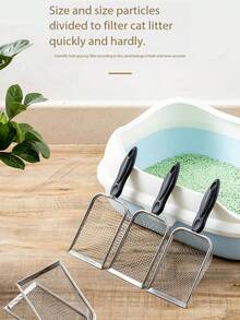 Stainless Steel Mesh Cat Litter Scoop, Long Handle Deep Shovel, Non-Stick Coated Metal Cat Litter Scooper, Suitable For Cat Litter Box, Kitten Poop Scooper - Multicolor - View 3