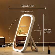 LED Makeup Mirror With Front Lights, 3 Lighting Modes, Rechargeable Vanity Mirror With Battery, Storage Base Design, Touch Control, Foldable Portable Makeup Mirror, Lighting Cosmetic Mirror, Suitable For Student Dorm Daily Use - 彩色 - 查看 3