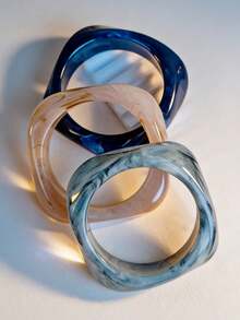 3pcs Set Exaggerated Asymmetric Translucent Resin Bangle Bracelet, Unique And Versatile For Women - Multicolor - View 5