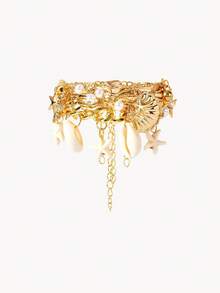 Opalesca 4 件套波西米亚贝壳、海星和仿珍珠装饰多层手链套装，适合女性海滩度假装、夏季配饰 - 金黃色 - 查看 4