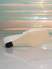 White Crochet Wedge Mules Women Square Toe Braided Strap Wedge Heel Sandals - Off White - View 7