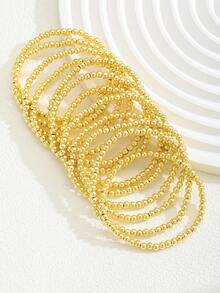 3pcs/5pcs/6pcs/7pcs/8pcs/10pcs/12pcs/15pcs/Set Smooth Shiny Gold Bead Bracelet Set, Suitable For Boys And Girls, Minimalist Jewelry, Perfect For Classroom, Cafe - Gold - View 17