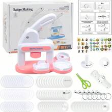 1 Set Máquina para hacer insignias, 55mm (2.16") Creador de botones de alfiler DIY con 48 patrones y piezas de botones, Máquina de prensa creativa multifuncional portátil con kit de perforación de insignias y cortador circular, Regalo ideal de artes y manualidades para fiestas, proyectos escolares, sin instalación - Multicolor - Ver 10
