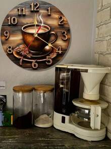 1 buah Jam Dinding Datar 10"/12" Tanpa Fungsi - Dekorasi Dinding Cangkir Kopi Vintage, Jam 2D Tanpa Fungsi | Desain Kopi Klasik | Angka Hitam yang Mudah Dibaca - 1PC - View 2