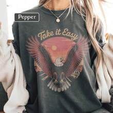 Vintage Eagle T Shirt, Vintage Rock Band Style Tee, Ro Ute 66 Desert Graphic Shirt, Retro Music Inspi - 黑色 - 查看 1