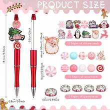Set Beadable Pens Assorted Bead Pens Wood Crystal Round Spacer Set Black Ink DIY Ballpoint For Women Men Gift Office Supplies(Multicolor,Pink Christmas) - PinkChristmasPinkChristmasPinkChristmas - View 4