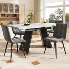 Dining Set (5 Pieces), Extendable Table And Chairs For 4 People, 160 * 80 * 75 Cm Table With 4 Chairs, Grey Velvet Chairs, White Table With Flat Legs - Grey - View 9