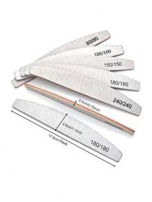 5件套专业指甲锉，80/100/150/180/240目砂纸，加厚耐用新月形指甲抛光块，美甲工具配件 - 灰色 - 查看 5