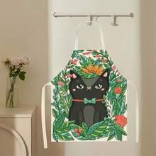 1pc Floral & Cat Pattern Apron, Creative Funny Fashionable Printed Apron, Home Cleaning Apron, Easy Clean Kitchen Cooking Apron, Creative Home Apron - Multicolor - View 11