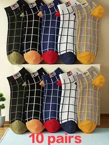 5/10双装男士透气大格纹船袜，适合春、夏、秋季穿着，休闲轻便，男女通用 - 彩色 - 查看 11