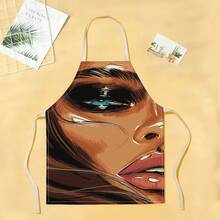 1 pieza Delantal con estampado de la Copa Mundial, delantal impreso creativo y divertido de moda, delantal de limpieza del hogar, delantal de cocina fácil de limpiar, delantal creativo para el hogar - Multicolor - Ver 17