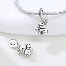 CYMYSS 1件简约可爱925镀银镶嵌立方氧化锆兔子母子拥抱吊坠，适合女性，生日/母亲节礼物 - 彩色 - 查看 2