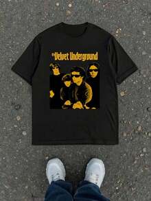 1 T-Shirt Da Donna Underground Velvet Character Print Con Scollo Rotondo, Ampia, Stile Casual, Materiale Altamente Elastico, Perfetta Per - 後3 - 查看 6