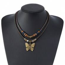 Dây chuyền mặt dây hình bướm phong cách Bohemian cổ điển, làm từ hạt gỗ và da, nhiều lớp, có thể điều chỉnh độ dài, phụ kiện thủ công độc đáo theo phong cách phù thủy dành cho nam và nữ. - Cà phê nâu - Xem 4