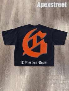 Godspeed Tee  "Orange Sunset", 100% Cotton Printed T-Shirt, High Quality Thick Heavyweight, New Autumn Fashion For Men, Premium Cotton Fabric, Suitable For Street Style, Machine Washable, Daily Gift - 黑色4 - 查看 5