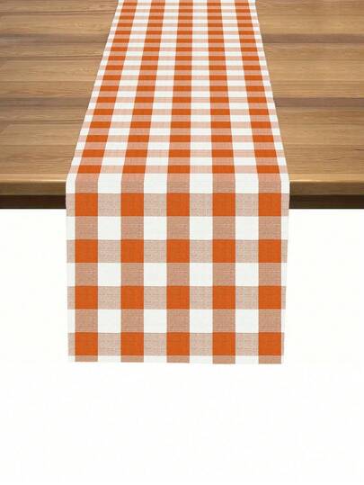 1 pezzo Tappeto da tavola a quadri arancioni, minimalista e versatile, con diverse opzioni di dimensione, in materiale simil-lino, con stampa digitale, adatto per ristoranti, cucine, feste all'aperto