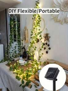 1pc 2M/6.56Ft, 5M/16.4Ft, 10M/32.8Ft Solar Power Green Leaves, Solar LED Artificial Ivy String Lights, Touch Control, Flashing Function, Solar Nickel Battery Powered, 400mAh Capacity, Detachable For Wedding Decor, Easy Installation, Suitable For Garden, Balcony, Fence, Tree, Wedding, Party, Restaurant Ambiance Decoration - Green - View 8