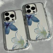 1pc Transparent Minimalist Lens Protector Case, 3pcs Blue Floral Pattern Phone Cases, Compatible With Apple 16 Pro Max, 17/16/15/14 Plus, 13/12/11, Air And Series - Multicolor - View 2
