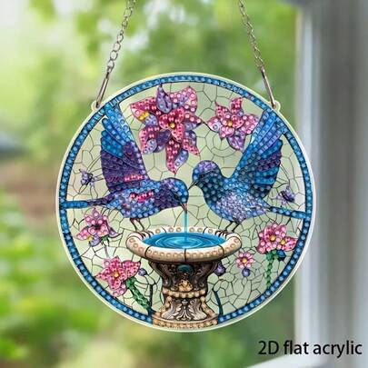 2D Flat Acrylic DIY Diamond Painting Kit, Blue Jays On The Pond Diamond Art Pendant, Asymmetrical Shaped Diamond Suncatcher, Mosaic Art Handcraft, Animal Theme, Suitable For Garden, Window, Porch, Wall, Room, Living Room, Study, Home Decor, Multifunctional Holiday And General Decoration, Ideal Gift For Holidays And Parties, Diamond Art Kit, Perfect Gift For Family And Friends