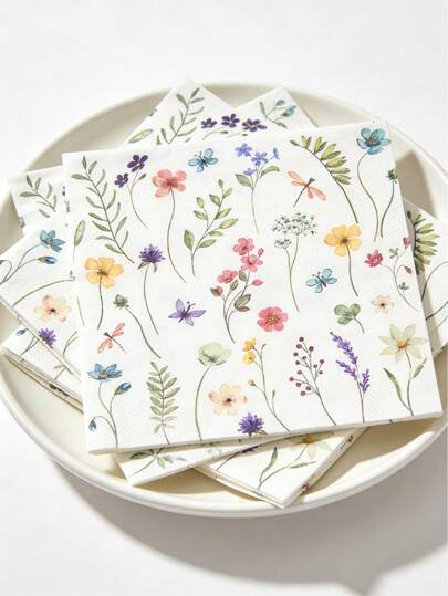 16pcs Floral Pattern Disposable Paper Napkins, Wildflower Print Baby Shower Party Tissues, Spring Floral Pattern Disposable Decorative Napkins, 1st Birthday Party Supplies, Spring Holiday Party Supplies, Newborn Party Table Decor, Bridal Shower Wedding Party Tabletop Centerpiece, Afternoon Tea Party Tableware Decor, Birthday Decorations, Baby Shower Decor, Gender Reveal Decor, Birthday Gifts, Party Favors