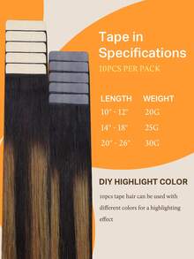 DOORES 10pcs/Pack Straight Human Hair Extensions, 100% Real Human Hair, Suitable For Hair Salon Use, Silky Seamless Invisible, Natural Black To Chestnut, 25g Invisible PU Tape Hair Extensions - S1B/6/1B - View 3