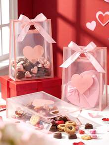 可重复使用的透明塑料礼品袋，带中空提手，PP材质，适用于情人节、婚礼、新娘、生日和派对等场合。批发礼品袋，可赠送给最好的朋友、女朋友和家人，附赠丝带。 - 多色 - 查看 5