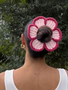 1个手工花朵发圈，弹性发绳，沙滩装扮、海滩度假、马尾辫美发配饰 - 粉色 - 查看 5