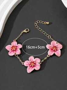 1件夏季度假风优雅粉色珐琅花朵造型女士手链，结婚礼物 - 粉色 - 查看 5