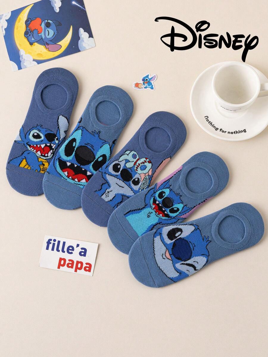 Disney 5双史迪奇和米奇印花短袜，透气舒适夏季隐形袜，新颖时尚女袜，袜子 - 彩色 - 查看 1