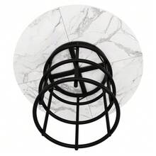 Dining Room Set (5 Pieces), Table And 4 Chairs, Kitchen Table Set, Round Table 100 Cm In Diameter, White MDF Top, Grey Velvet Dining Chair - Black - View 8