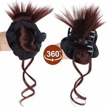 12英寸合成发髻发片，低发髻假发夹式花朵发髻造型工具，自然蓬松低发髻假发 - Dark Brown - 查看 6