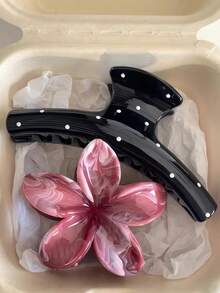 2个亮红色花朵黑色波点优雅塑料发夹，简约百搭设计，适合日常、休闲、派对、通勤、度假、洗漱、化妆、服装搭配等场合，时尚发夹，女士发卡，女孩发卡 - 彩色 - 查看 1