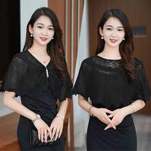 针织短款外套防晒披肩 女士夏季春季防晒斗篷蕾丝薄外套 - 多色 - 查看 11