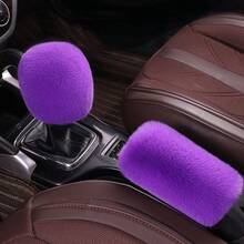 2pcs Plush Handbrake Cover And Gear Shift Knob Cover, Soft Faux Fur, Fits Manual Transmission, Universal Car Accessories - Plush - View 5