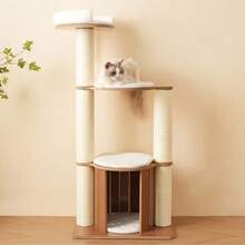 135cm Cat Tree, Oversized Trunk - Sturdy Climbing Tree, Three-Level Platform, 1 Cat Litter Box, 12cm Thickened Trunk, Removable Cushion And Spill Protection, Waterproof And Moisture Resistant - 白色 - 查看 3