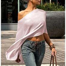 Women Sheer Mesh Poncho Top Crochet Knit Lightweight See Through Shawl Wrap Summer Oversized Loose Shrug Beachwear Swimsuit Bikini Cover Ups - 粉色 - 查看 10