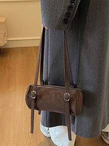 Túi xách nữ hình trụ mờ cổ điển, mẫu mới cao cấp, thời trang độc đáo, đa năng, thích hợp đeo vai và dưới cánh tay, đựng điện thoại và tiền xu. - Cà phê - Xem 5