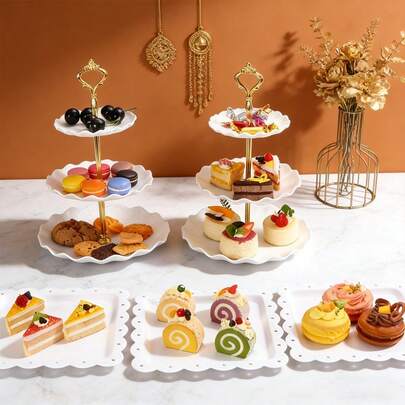 1/2/3/4/5 pièces Support à gâteaux/cupcakes, support tour à 3 étages pour gâteaux pour thé/anniversaire/mariage, plateau de service à étages en plastique avec tige en métal