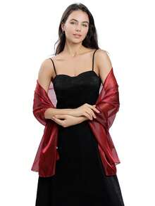 1件女士优雅简约闪亮韩版网纱晚礼服披肩/透明柔软伴娘婚礼正式派对披肩，170*70厘米 - 彩色 - 查看 16