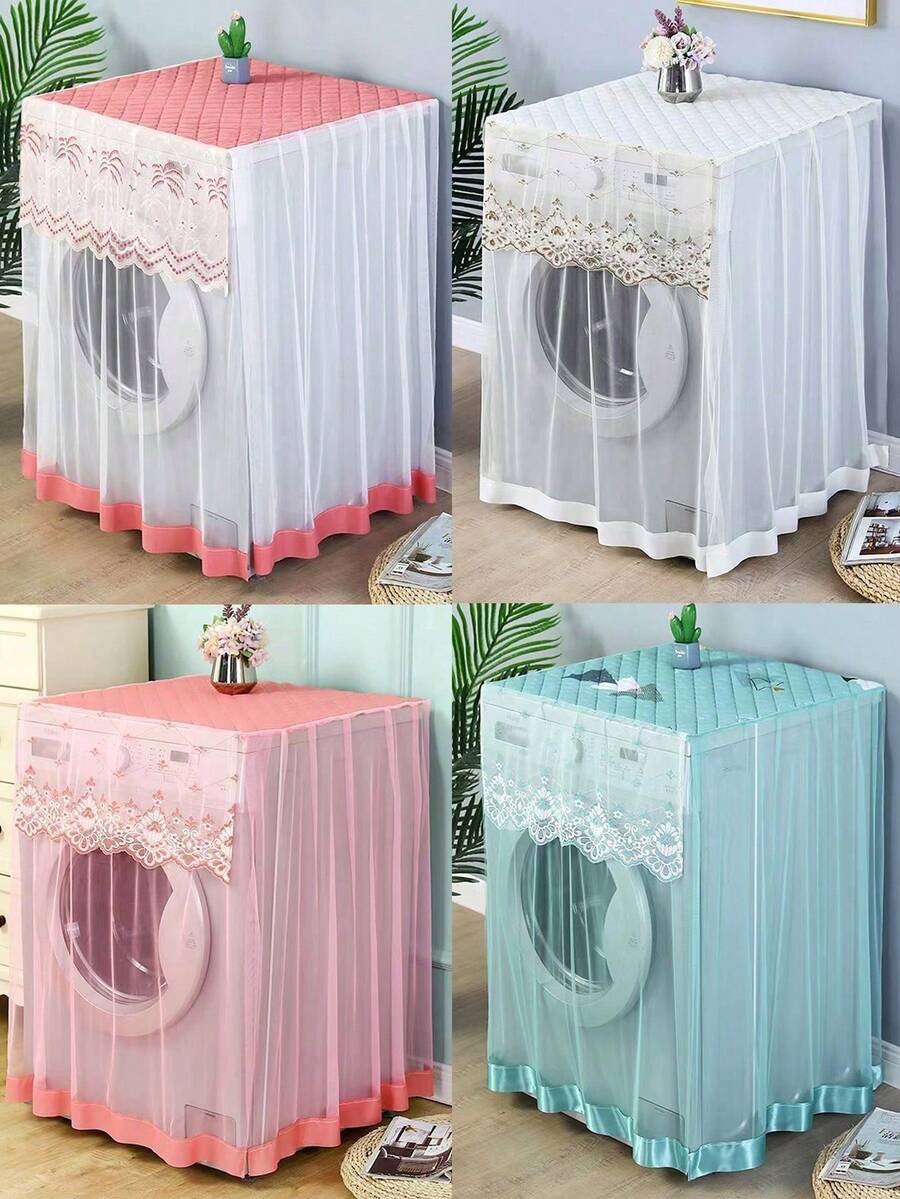 1pc Lace Edged Washing Machine Cover, Side Opening Design, Fits 8-10kg Fully Automatic Washing Machine, Home Appliance Dust Cover Storage - Multicolor - View 1