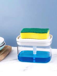 1pc Kitchen Soap Dispenser, Dishwashing Liquid Dispenser With Sponge Holder, Includes Dishwashing Sponge, Refillable Large Capacity Soap Dispenser, Creative Plastic Pump Soap Dispenser - Multicolor - View 6