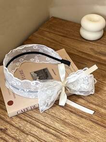 1pc Girls' Lace Bow Headband, Fashionable & Versatile For Spring/Summer - Beige - View 4