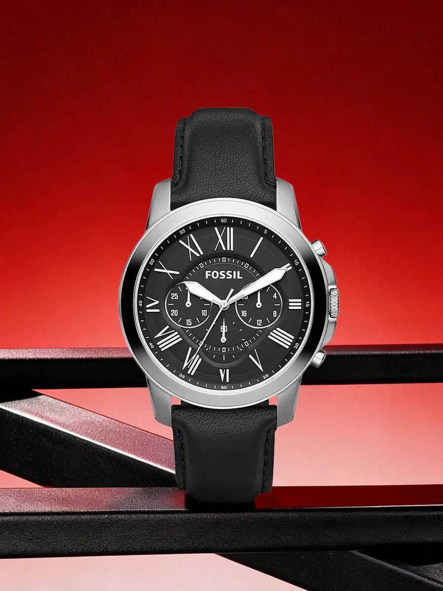 Fossil Men's Quartz Stainless Steel And Leather Watch FS4812 - Black - View 1