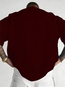 Camiseta de hombre de talla grande con estampado de león colorido, de tela de punto de poliéster, cuello redondo, ajuste casual, diseño gráfico novedoso - Burdeos - Ver 3