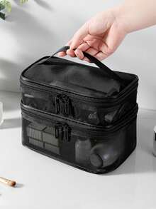 2pcs Multifunctional Large Capacity Double-Layer Cosmetic Bag, Women Travel Toiletry Organizer Pouch, Portable Lipstick Bag - View 8