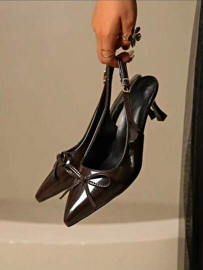 Women's Elegant Pointed Toe Bow Tie Stiletto High Heel Sandals, Sexy Party Dress Shoes, Suitable For Summer Commute, Nightclub, Wedding, Party, Outdoor Activities, Available In Colors: Wine Red, Black, White, Red