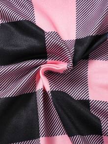 2 piezas Conjunto de niña bebé de mono con estampado a cuadros y volantes en las mangas + falda con bordado de corazón, para uso diario, primavera/verano - Rosa - Ver 9