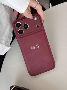 Customized Litchi Texture Leather Phone Case With Personalized Letter Name, Featuring Full Camera Protection And Anti-Fall Anti-Fingerprint Design, Korean Minimalist Retro Style Cover Compatible With Various Smartphone Models, Gift For Her - Chocolate Brown - View 4