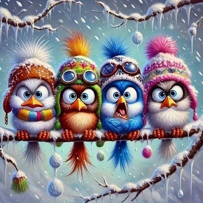 5D Diamond Painting Kit - Cute Little Birds, Suitable For Beginners, Can Be Used For Home Or Office Wall Decor, Multiple Canvas Sizes Available